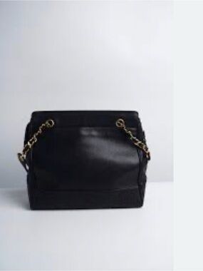 CHANEL Black Leather Tote with Gold Chain Straps